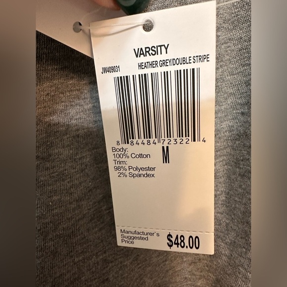 Weekend by Andrea Jovine varsity pullover gray with black white stripe NWT - Picture 5 of 7